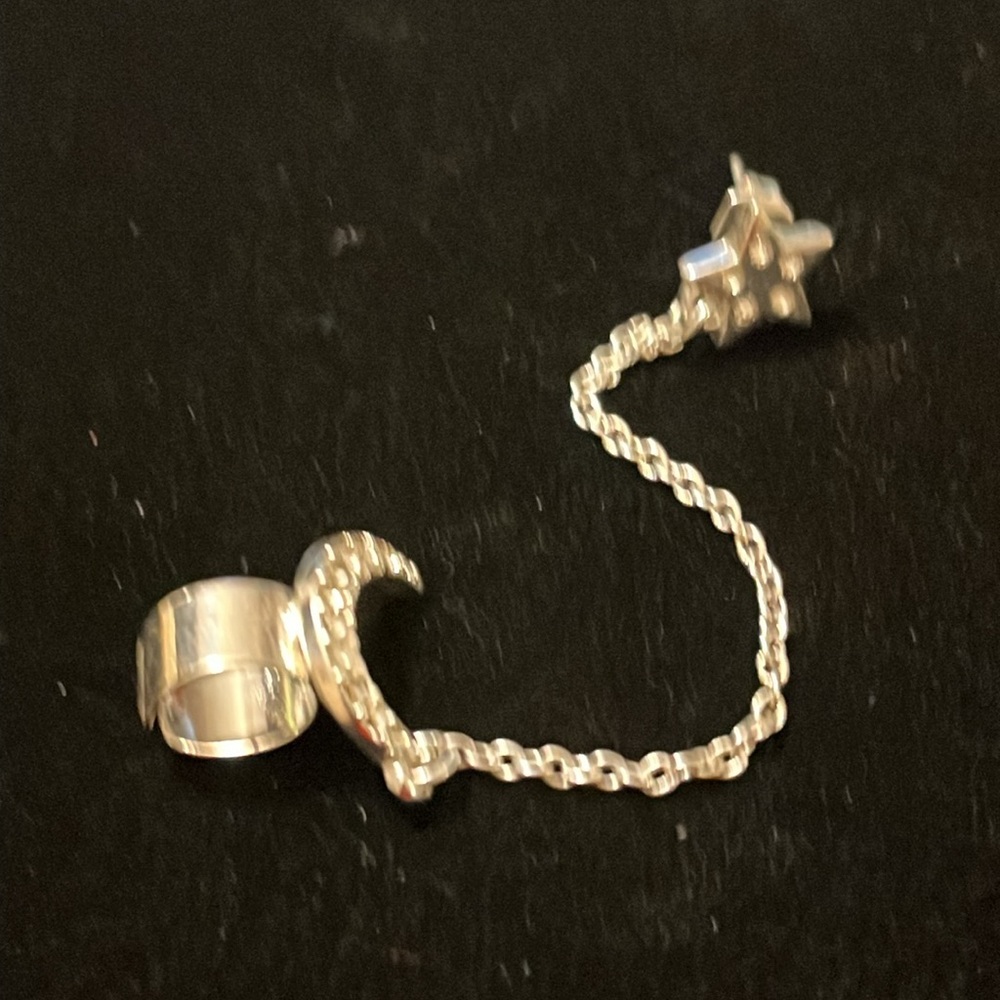 Silver Rhinestone Star & Moon Earring & Ear Cuff - Picture 4 of 16